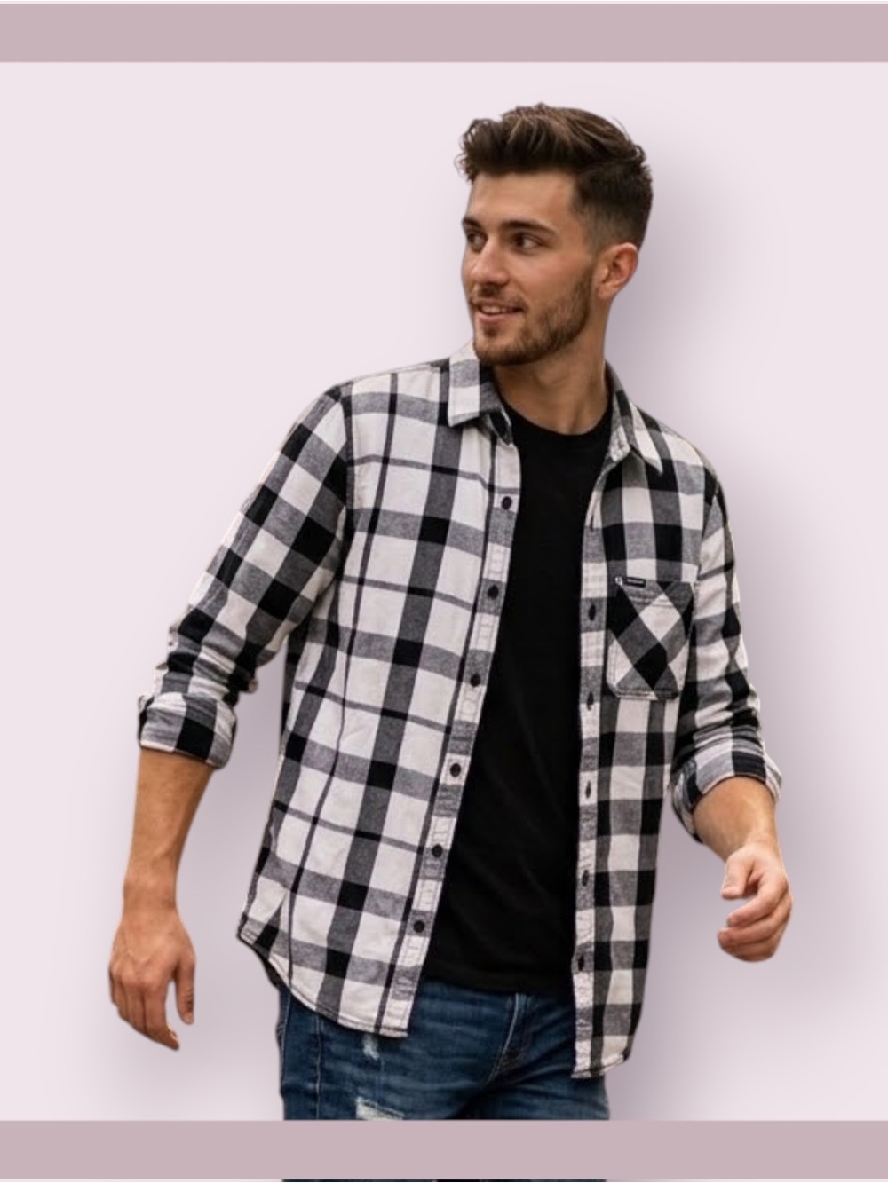 Hollister Long Sleeve Black and White Classic Flannel Shirt